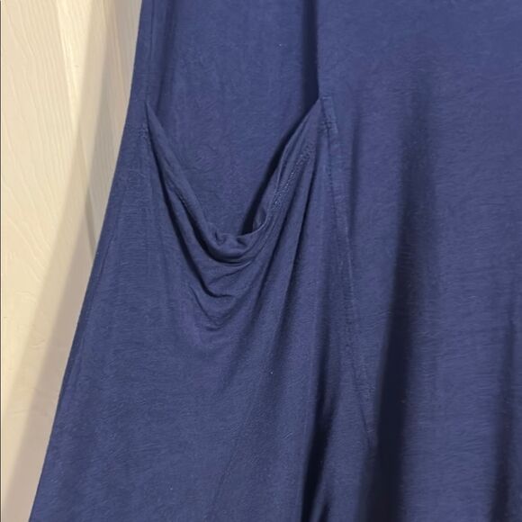 MIAMI FRANCESCA’S Navy Blue Asymmetrical 3/4 Sleeve Dress Handkerchief Hem Small - Picture 3 of 6
